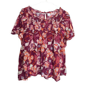 Old Navy Womens Multicolor Floral Round Neck Flutter Sleeve Smocked Blouse Sz XL